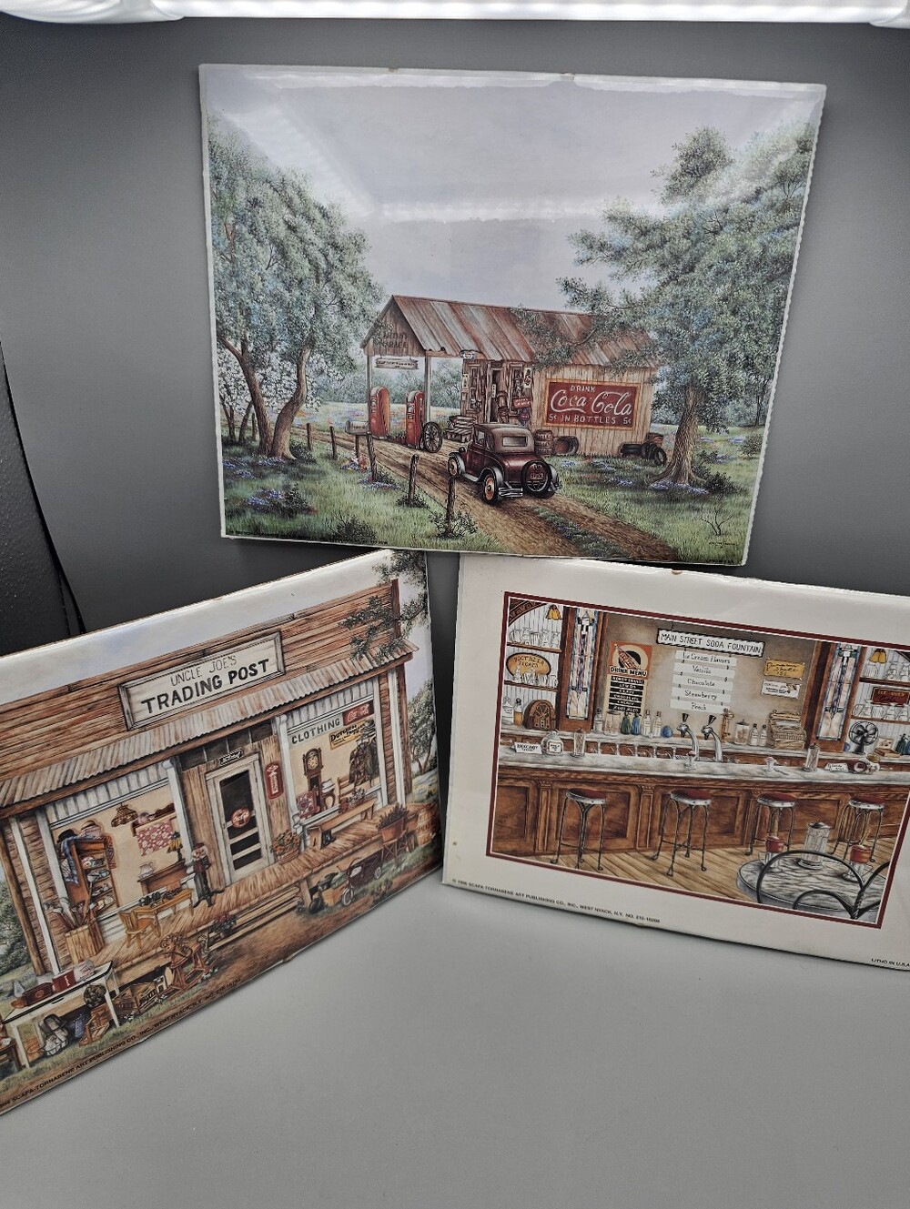 90s Coca-Cola Lithograph Kay‎ Lamb Shannon Fill Station Southern Pop Porch NOS